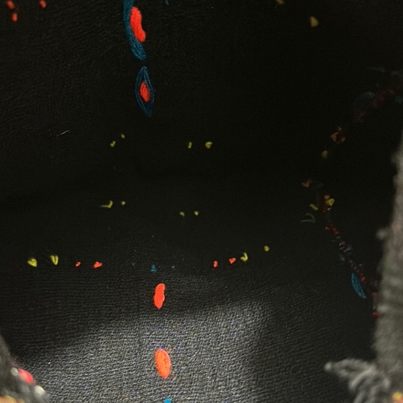 Black and Red Geometric Shoulder Bag with Fringe - Picture 6 of 6